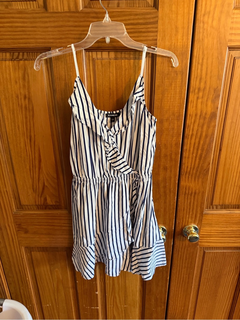 Express Navy & White Striped Wrap-Front Dress